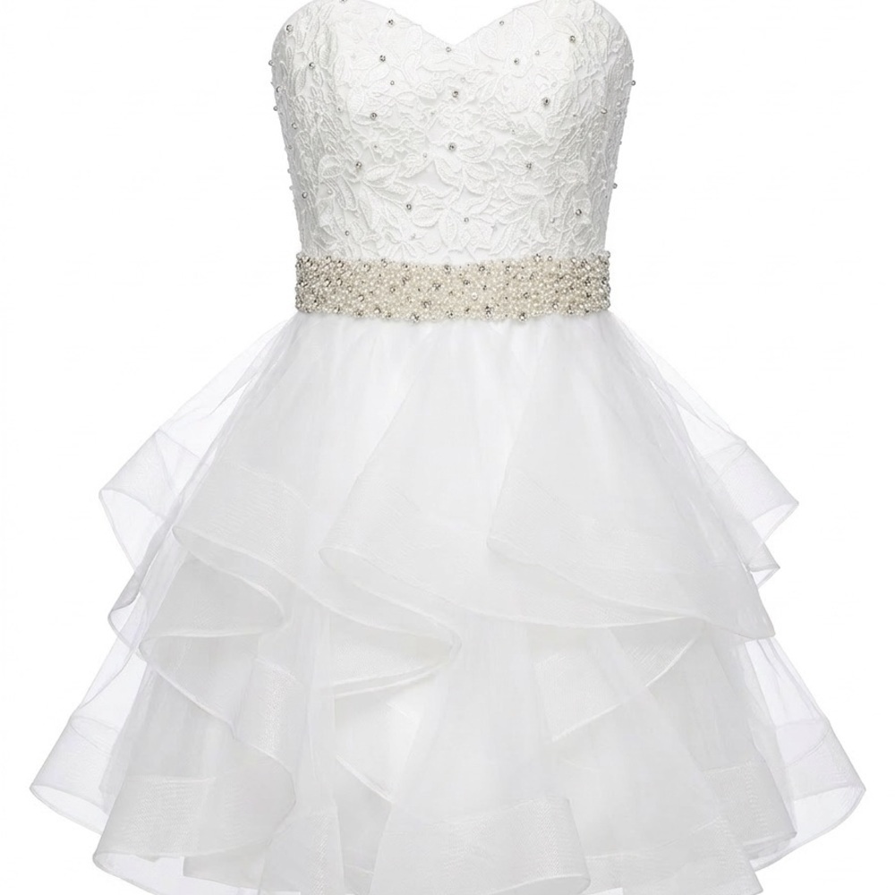 Jovani White Beaded Lace Tiered Organza Dress- size 00